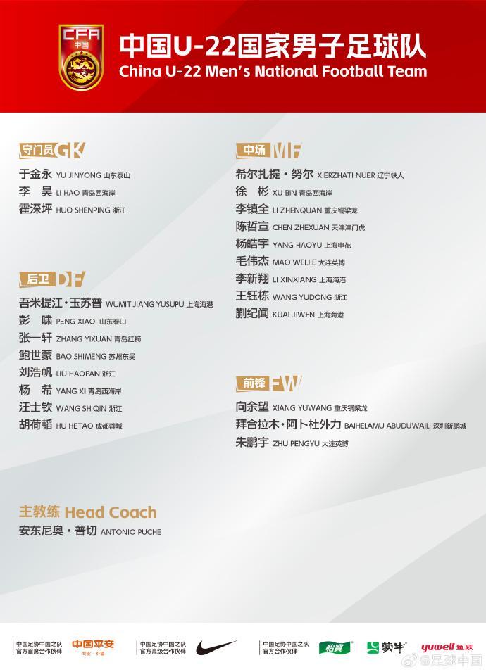 壹号娱乐官网-U22国足更新U23亚洲杯预选赛名单，陈哲宣替换木塔力甫